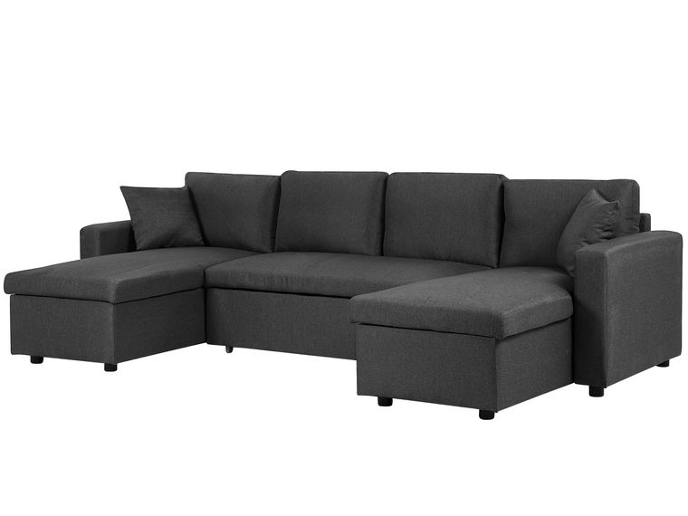 Fabric Corner Sofa Bed with Storage Dark Grey SOMMEN Beliani.co.uk