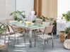 Sada zahradního nábytku stůl s bílou skleněnou deskou 180 x 90 cm 6 béžových židlí GROSSETO_725210