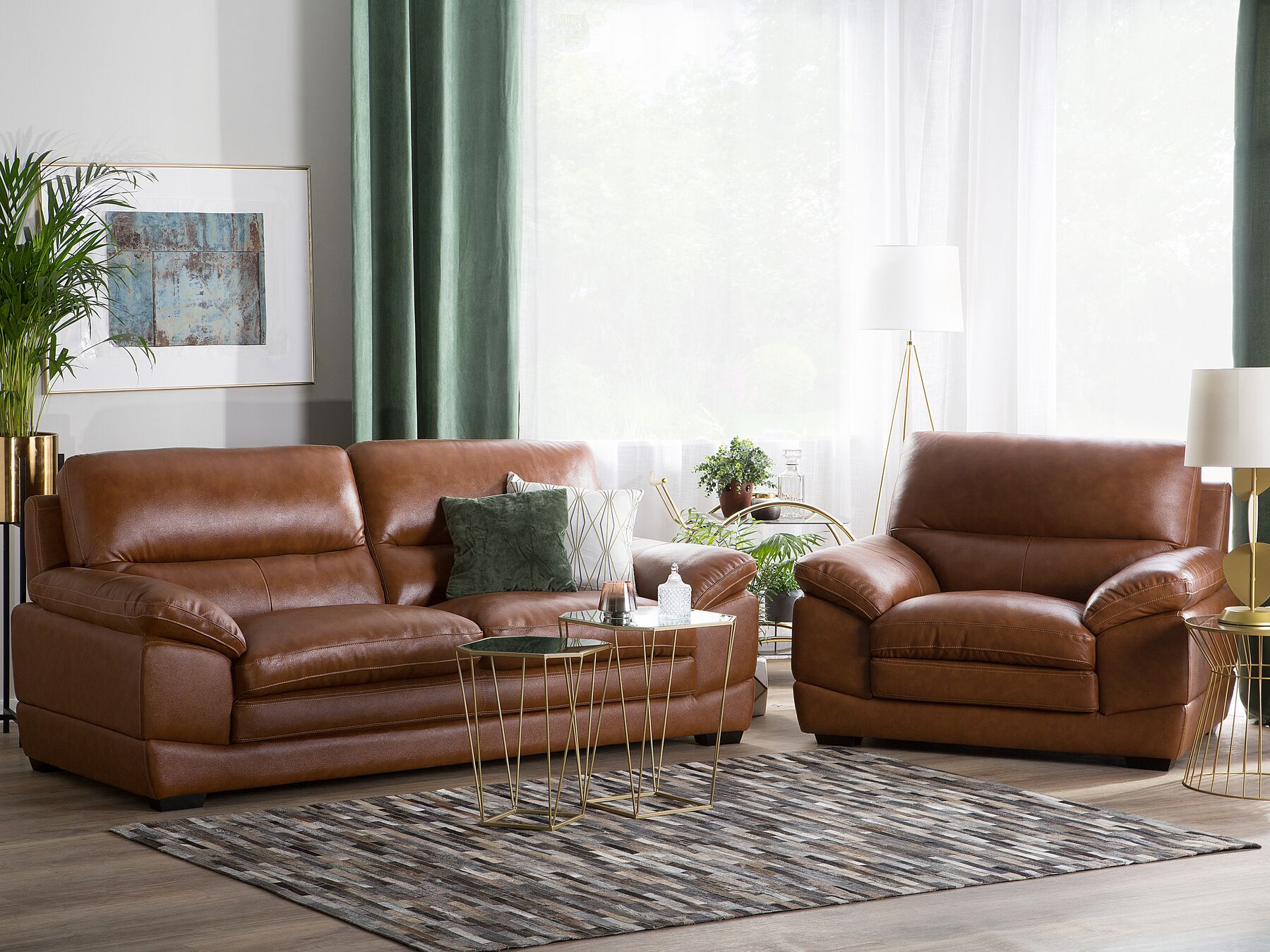 Sofa Set Leder Goldbraun 4-Sitzer HORTEN | Beliani.de