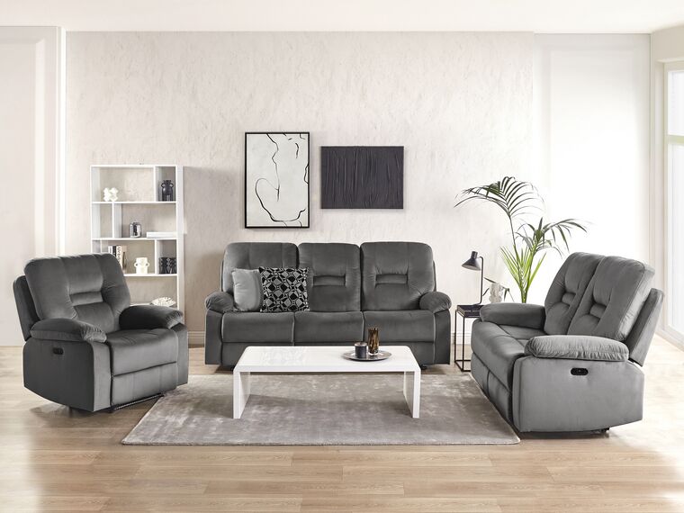 Velvet LED Electric Recliner Living Room Set with USB Port Grey BERGEN