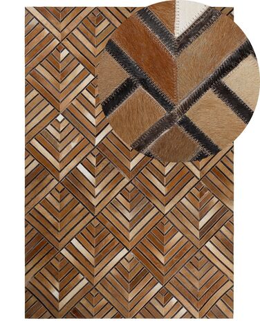 Teppich Kuhfell braun 160 x 230 cm geometrisches Muster Kurzflor TEKIR