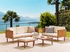 Salotto da giardino 5 posti con tavolino e ottomana legno acacia chiaro e beige chiaro BARATTI_830614