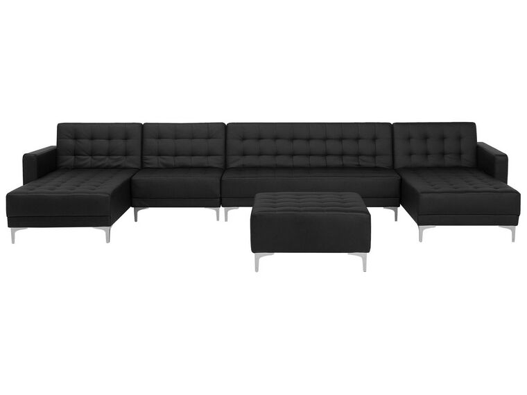 6 Seater U-Shaped Modular Faux Leather Sofa with Ottoman Black ABERDEEN_715691