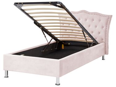 Łóżko welurowe z pojemnikiem 90 x 200 cm różowe METZ