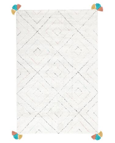 Teppich Baumwolle weiß 140 x 200 cm geometrisches Muster Shaggy KARTAL