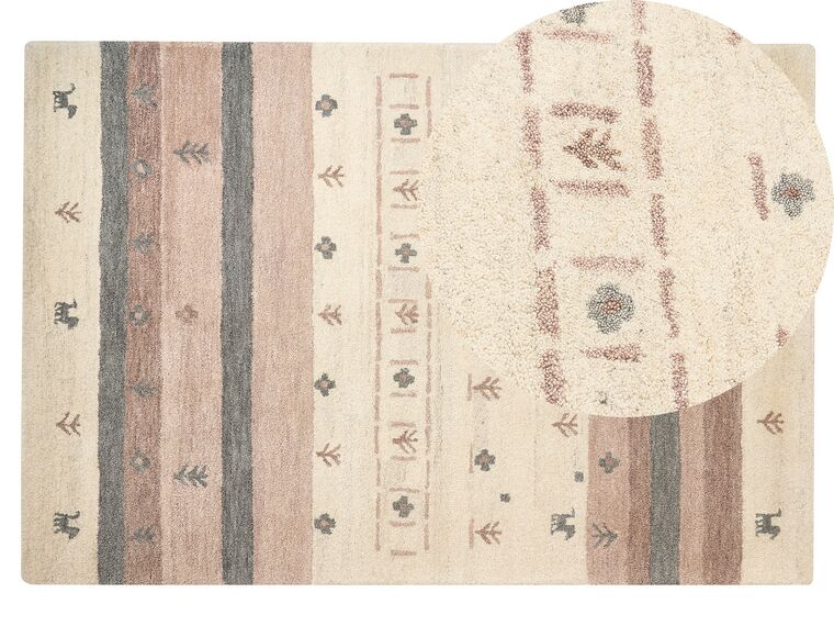 Vlněný koberec gabbeh 140 x 200 cm béžový/hnědý KARLI_856128