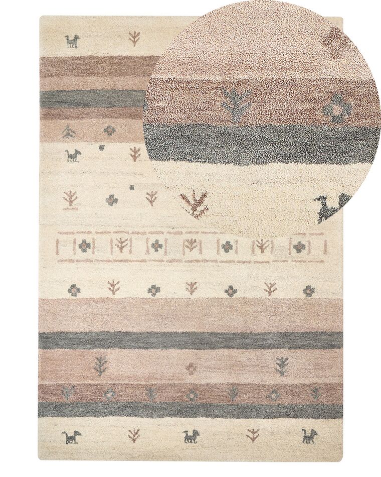Tapete Gabbeh em lã creme e castanha clara 140 x 200 cm KARLI_856128