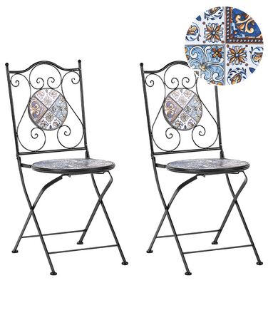 Set of 2 Metal Garden Folding Chairs Black CIVITA