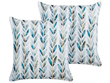 Set of 2 Outdoor Cushions Leaf Motif 45 x 45 cm White and Green LOANO
