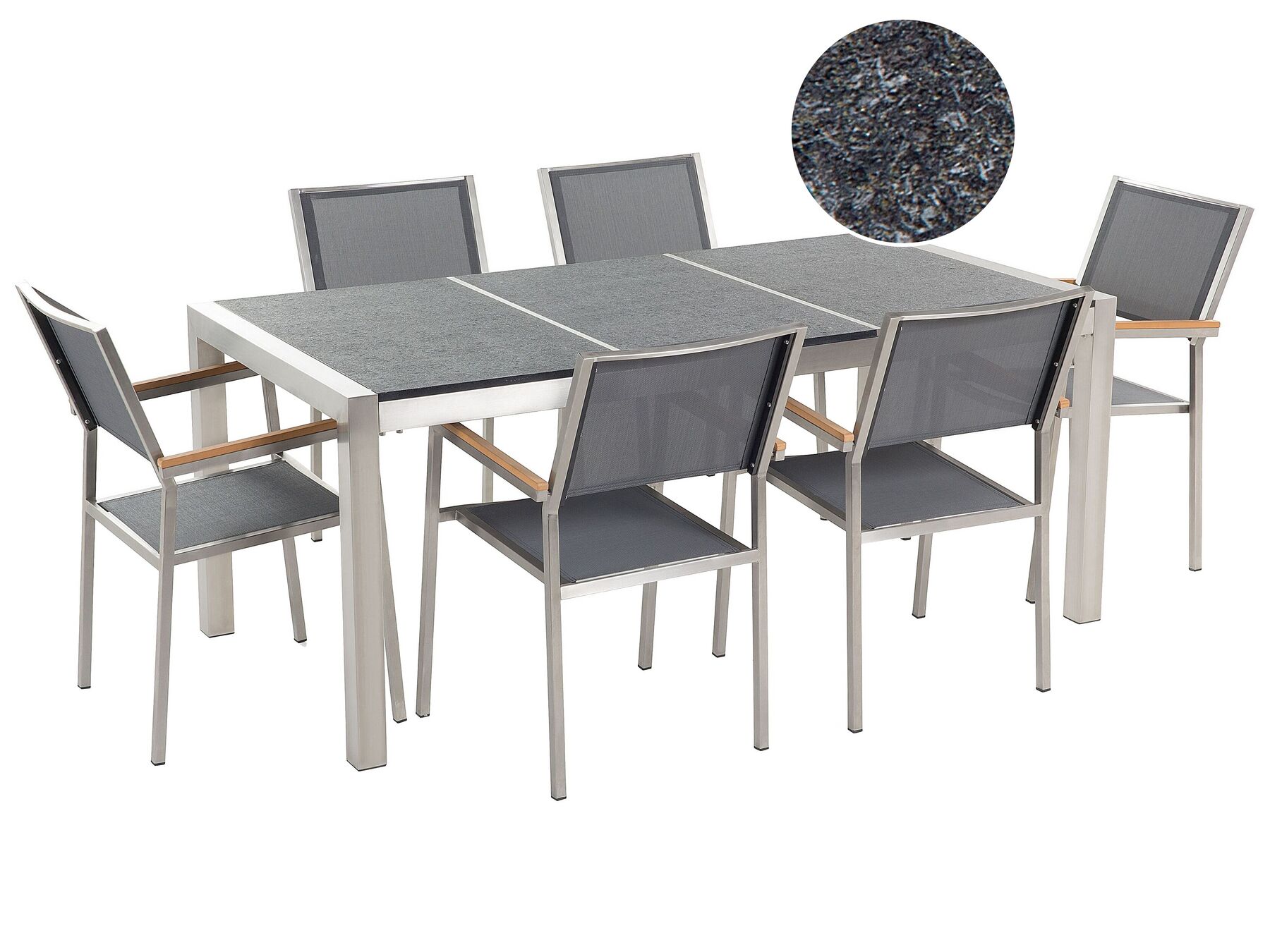 Gartenmöbel Set Tisch 180 cm mit 3 Platten in Schwarz 6 Stühle in Grau
