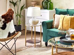 Sivupöytä lasitasolla kulta/tumma puu LIBBY