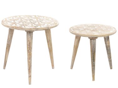 Conjunto de 2 mesas de madera de mango clara/blanco HURSI