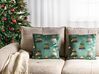 Sada 2 sametových polštářů se vzorem vánočního stromku zelený 45 x 45 cm GOLDSPRUCE_879397