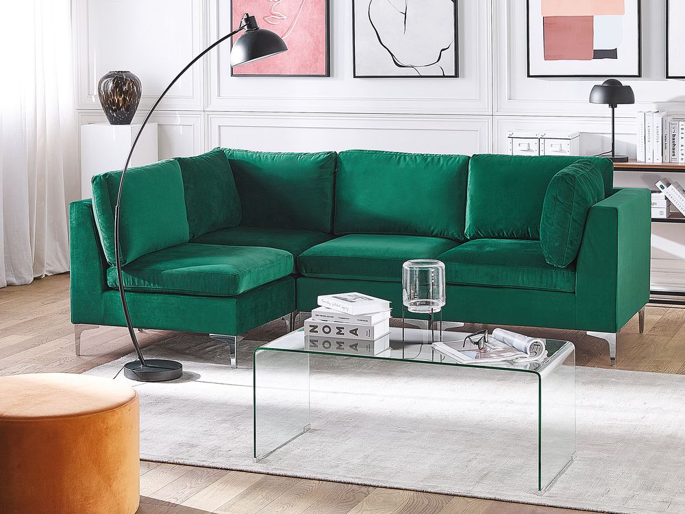 Right Hand 4 Seater Modular Velvet Corner Sofa Green EVJA Beliani.co.uk