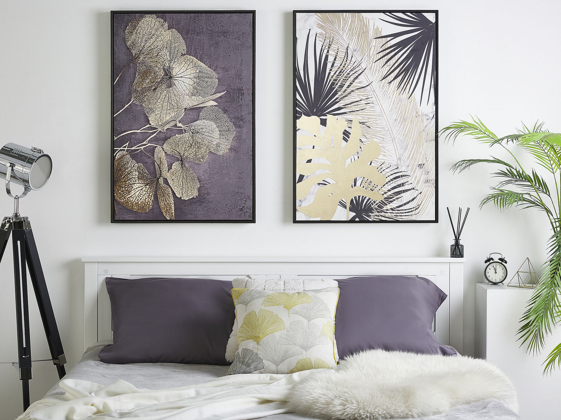 Set 2 Federe Cuscini 45x45 Cm Con Foglie Tropicali Verdi E Stampa Dorata - Decorazione Divano
