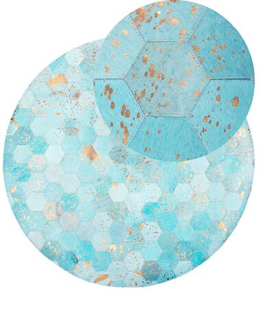 Dywan patchwork okrągły skórzany ⌀ 140 cm turkusowy ZEYTIN