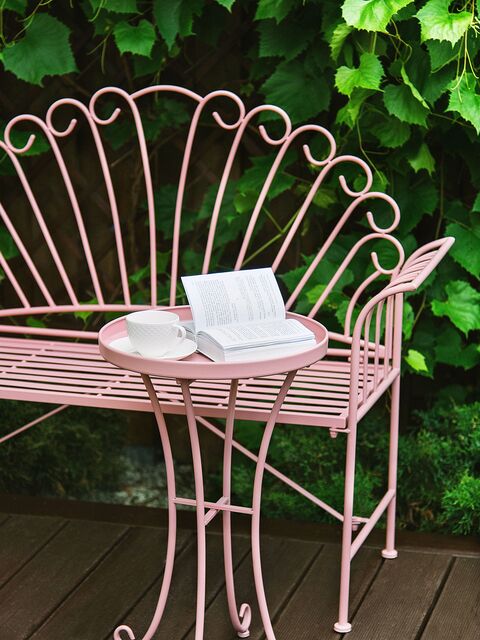 Metal Garden Bench Set Pink Cavina Beliani Sk Metal Garden Bench Set Pink Cavina, Metal Garden Bench Sets