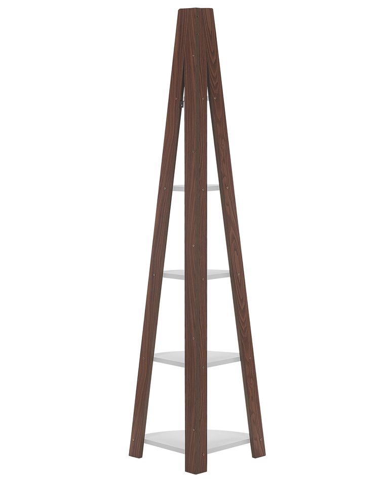 4 Tier Corner Ladder Shelf Dark Wood and White MOBILE SOLO Beliani.co.uk