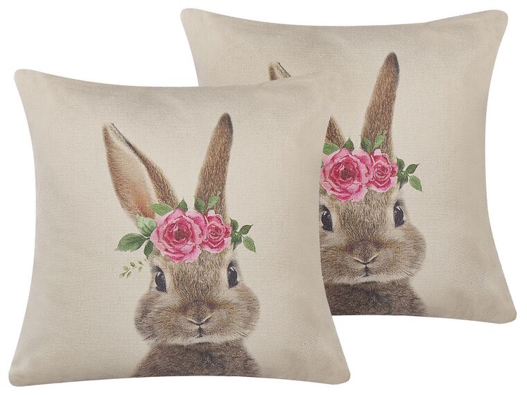 Lot de 2 coussins décoratifs tête de lapin gris / rose 45 x 45 cm TULIPA_798602