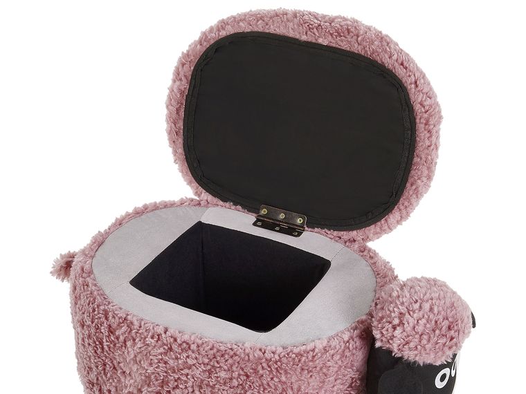 Pouf Enfant En Forme De Mouton - Rangement Intégré - Tissu Rose/Pieds Bois - 55x35x40cm