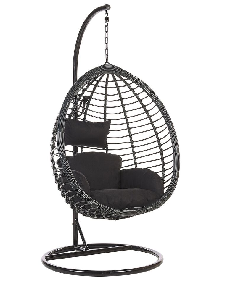 PE Rattan Hanging Chair with Stand Black TOLLO_763781