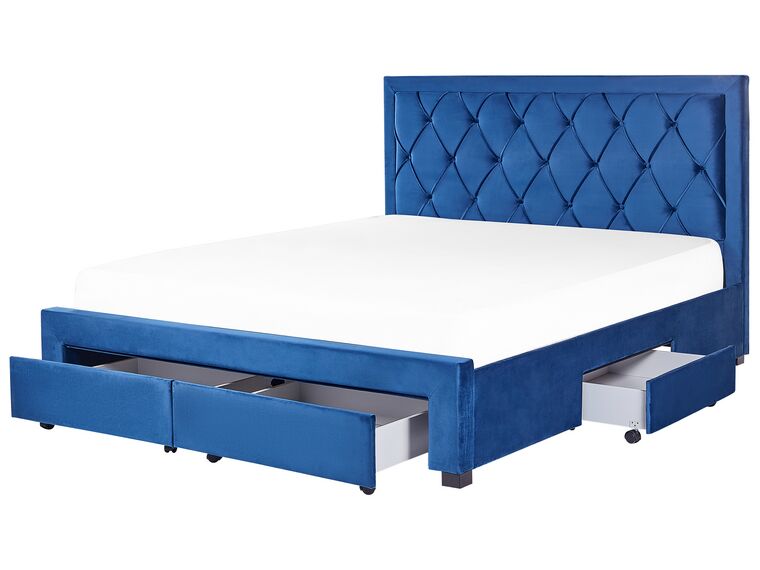 Łóżko z szufladami welurowe 180 x 200 cm niebieskie LIEVIN_858005