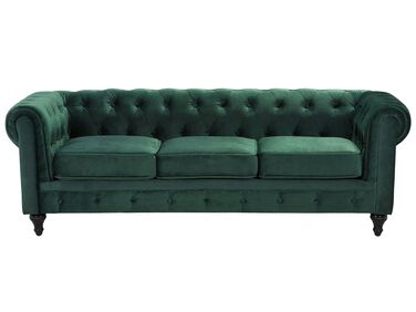 Sofa 3-osobowa welurowa zielona CHESTERFIELD