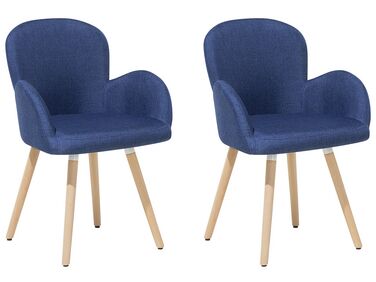 Conjunto de 2 sillas de comedor de poliéster azul marino/madera clara BROOKVILLE