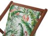 Set of 2 Acacia Folding Deck Chairs and 2 Replacement Fabrics Dark Wood with Off-White / Flamingo Pattern ANZIO_800432