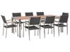 Nyolcszemélyes étkezőasztal eukaliptusz asztallappal és fekete rattanszékekkel GROSSETO_768559