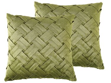 Set of 2 Velvet Pleated Cushions 43 x 43 cm Green NARCISSUS