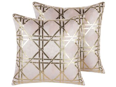 Set of 2 Cushions Geometric Pattern 45 x 45 cm Pink with Gold CASSIA