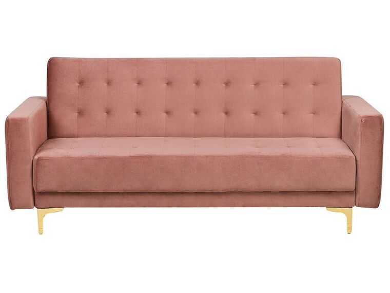 Sofá-cama de 3 lugares em veludo rosa ABERDEEN_736088