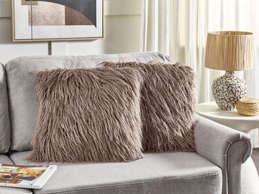 Set of 2 Faux Fur Cushions 45 x 45 cm Beige COROKIA