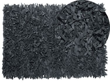 Leather Area Rug 140 x 200 cm Black MUT
