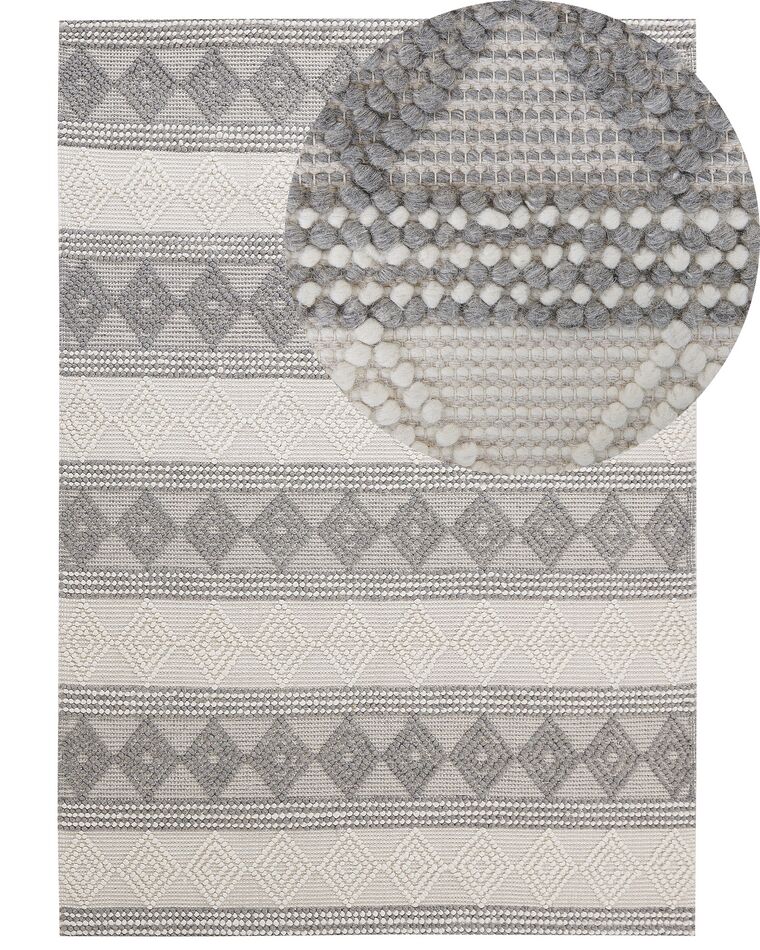 Teppich Wolle beige / grau 160 x 230 cm geometrisches Muster Kurzflor BOZOVA_830967