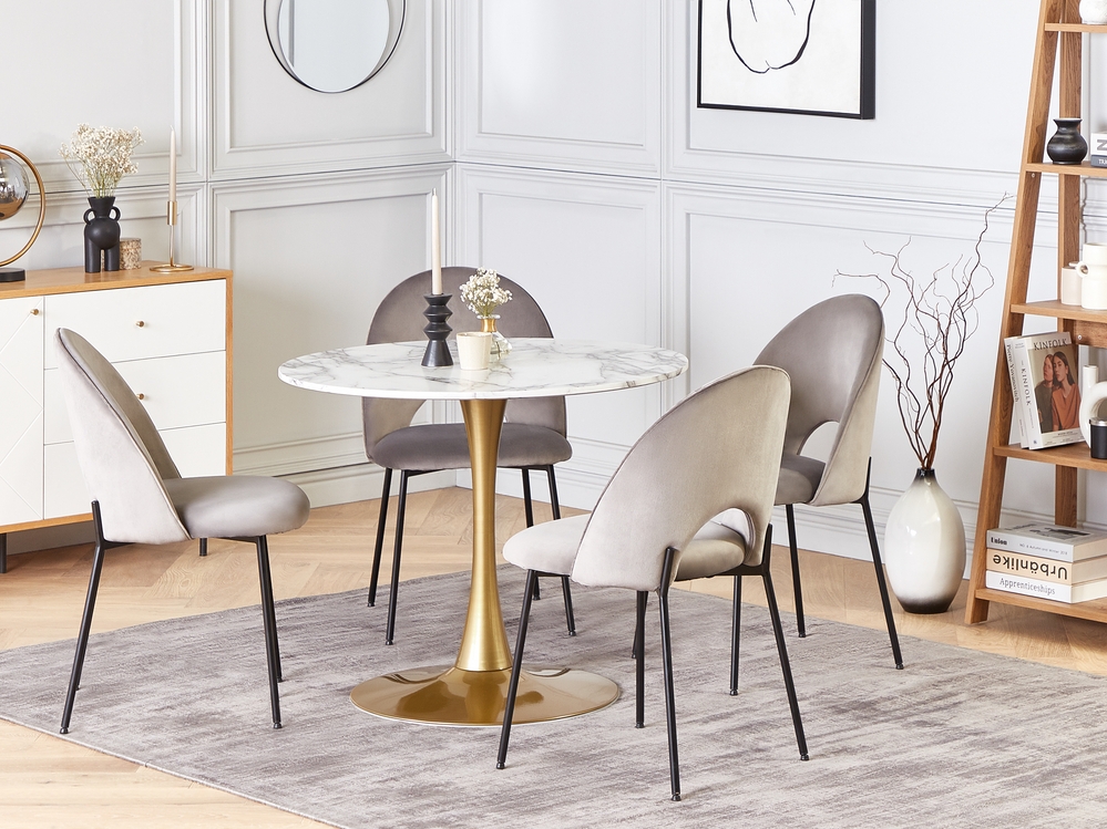 Table à manger ronde ⌀ 90 cm effet marbre blanc / support doré BOCA 