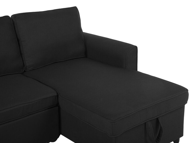 Left Hand Fabric Corner Sofa Bed with Storage Black NESNA Beliani.co.uk