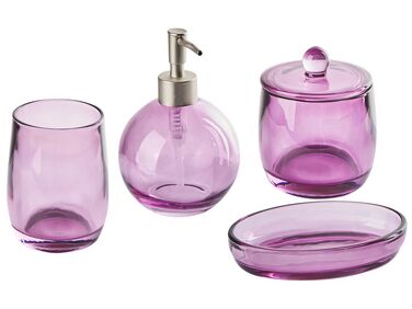 Lila üveg fürdőszobai kiegészítő négydarabos szettben ROANA