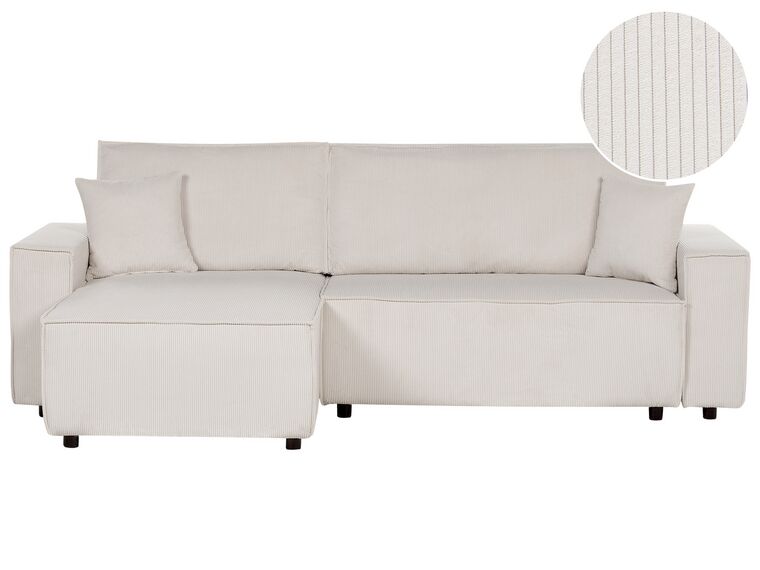 Canapé-lit d'angle à droite en velours côtelé blanc cassé ABACKA_896741