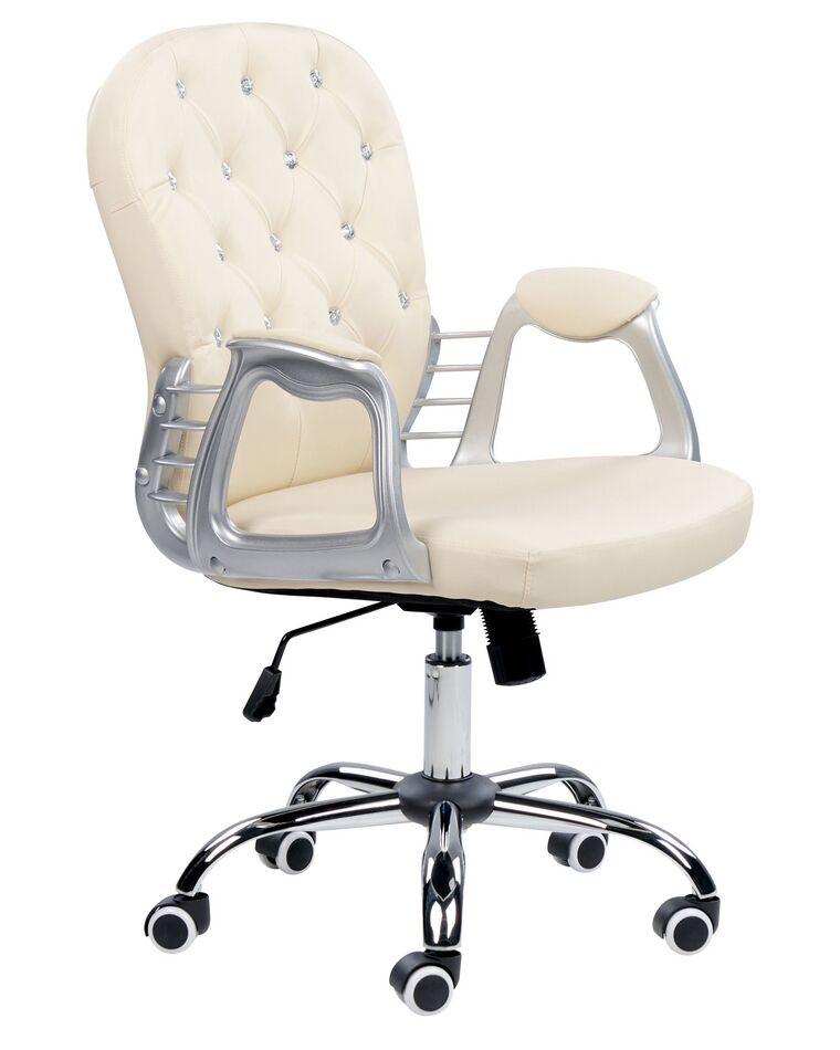 Krzesło biurowe regulowane ekoskóra beżowe z kryształkami PRINCESS_855644