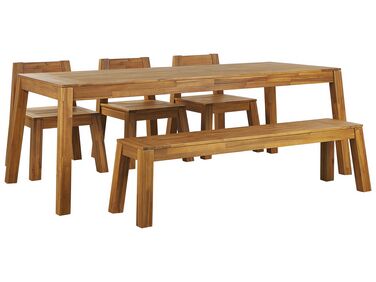 6 Seater Acacia Wood Garden Dining Set Table Bench and Chairs LIVORNO