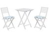 Table et 2 chaises de jardin blanches en bois avec coussins bleus FIJI _764242