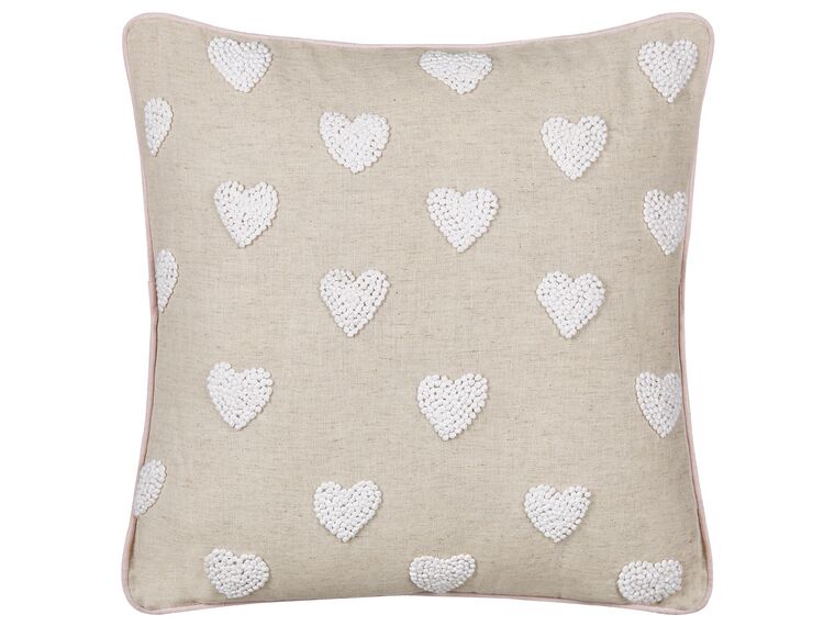 Almofada decorativa padrão de corações em algodão creme 45 x 45 cm GAZANIA_893242