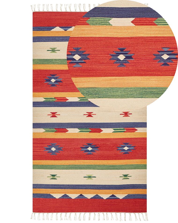 Kelim Teppich Baumwolle mehrfarbig 80 x 150 cm geometrisches Muster Kurzflor ALAPARS_869791