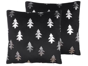Set of 2 Velvet Cushions Christmas Tree Pattern 45 x 45 cm Black CUPID