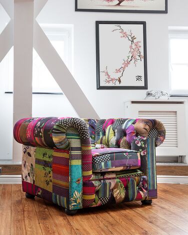 Fabric Armchair Patchwork Purple CHESTERFIELD
