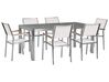 Gartenmöbel Set Granit grau poliert 180 x 90 cm 6-Sitzer Stühle Textilbespannung weiß GROSSETO_427973