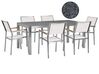 Conjunto de jardín mesa con tablero gris de piedra natural 180 cm, 6 sillas blancas GROSSETO _427973