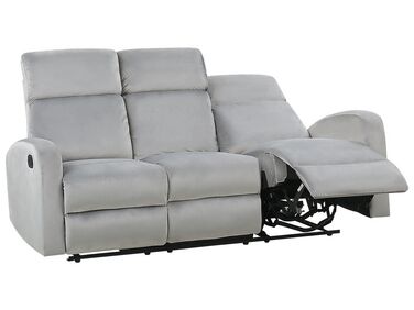 Sofa 3-osobowa welurowa z manualną funkcją relaksu jasnoszara VERDAL